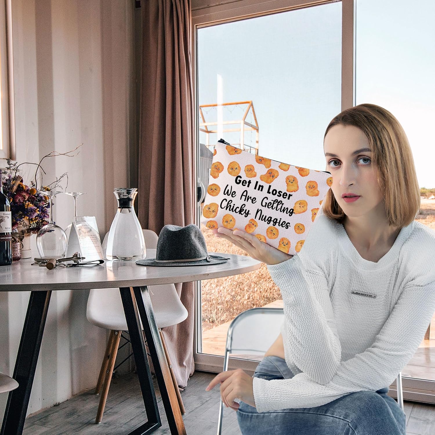 Zuo Bao Funny Chicken Nuggets Makeup Bag Alien Fans Gift Get In Loser We Are Getting Chicken Cosmetic Bag for Fans (Chicky) - Image 4