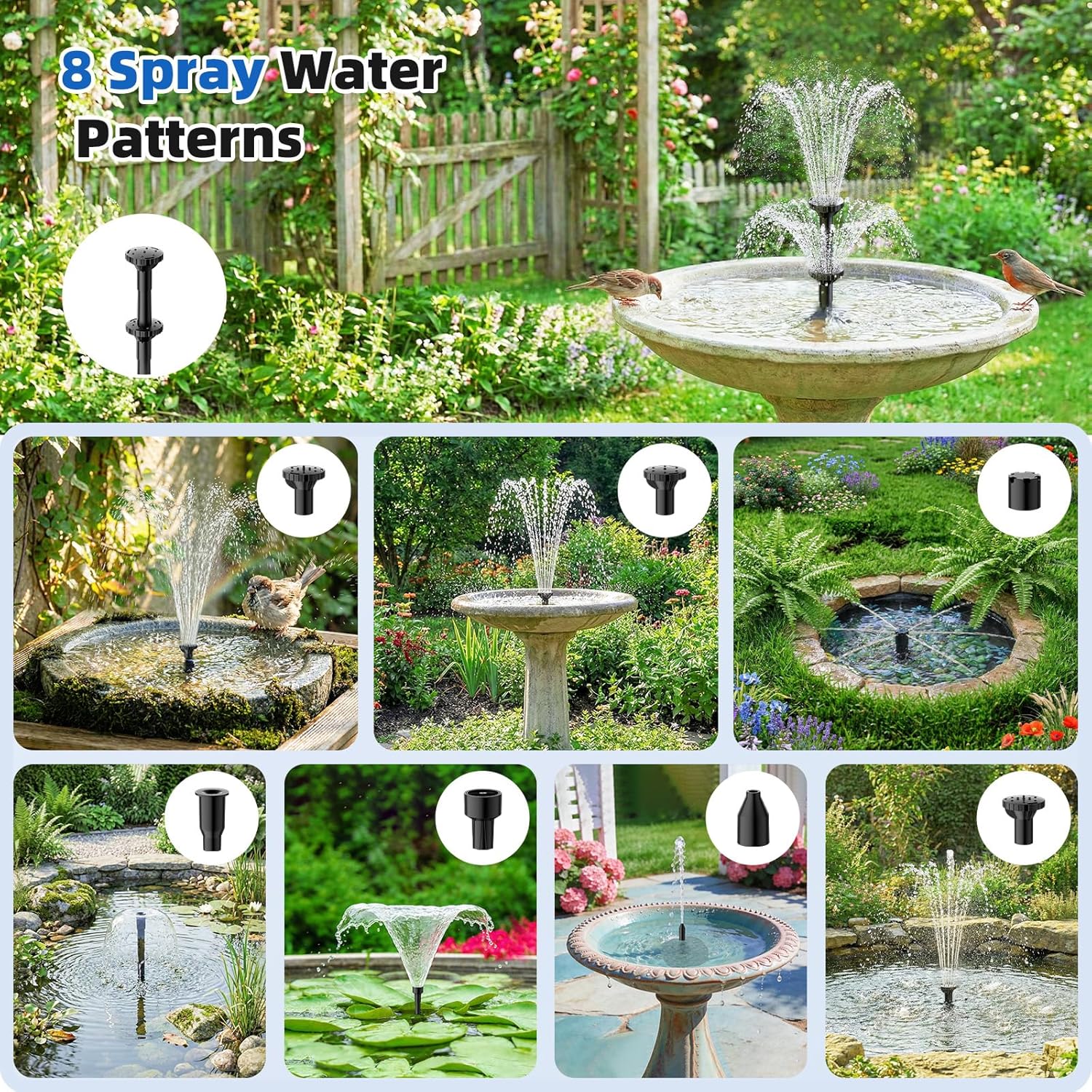 Antfraer 6.5W Solar Pond Filter with Battery Backup, Solar Pond Filter with Water Pump, Pond Pump with Shortage Protection For Small Pond Bird Bath Fish Ponds