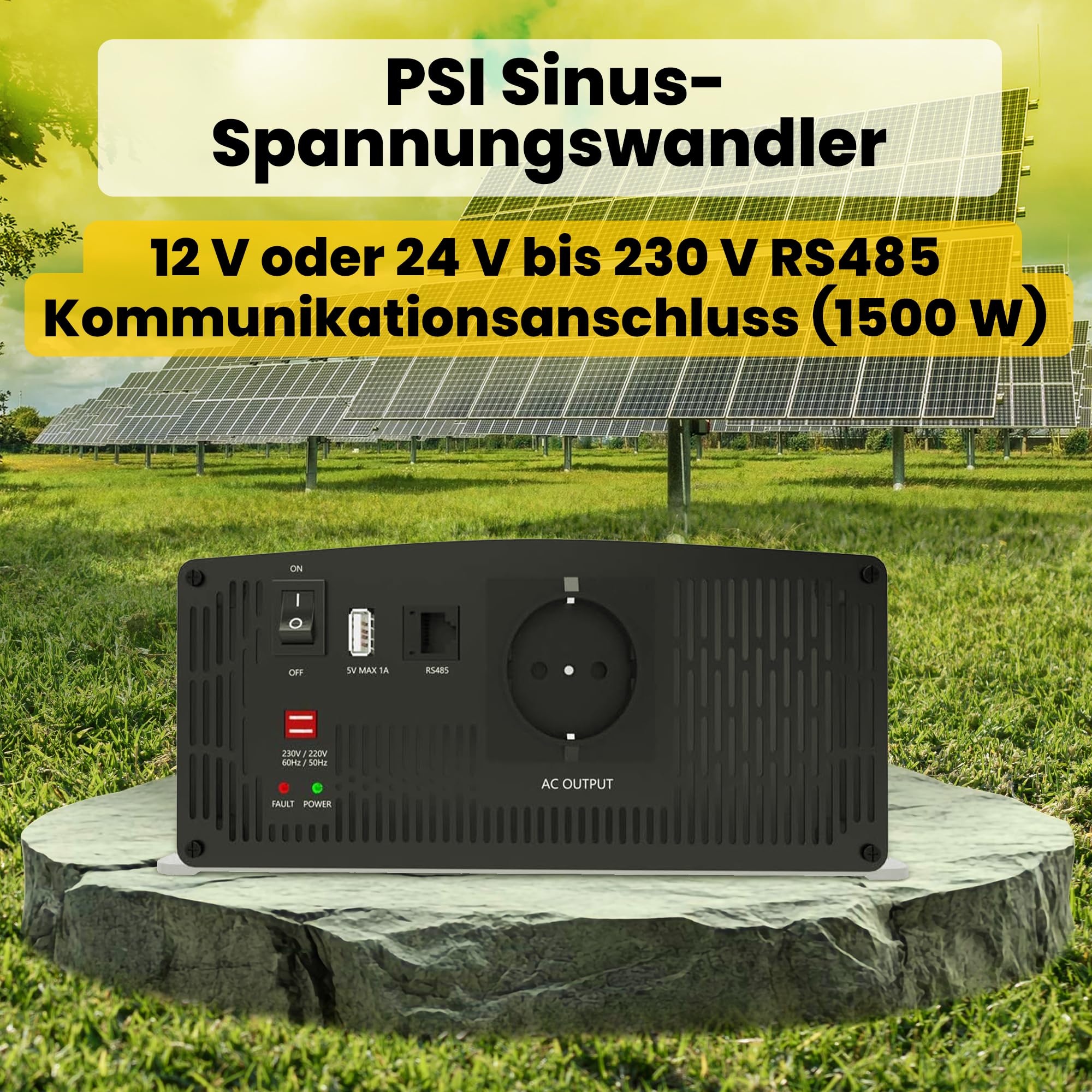 Offgridtec 1-01-011090 Przetwornica, Czarny/Szary, ‎29.6 x 23.2 x 9.9 cm; 5.46 kg, 220/230 V, 12 V, 1500 W