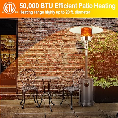 Miniatura 2 de Hykolity Calentador de patio de 50,000 BTU con caja de arena, diseño de mesa, quemador de acero inoxidable de doble capa, ruedas, sistema