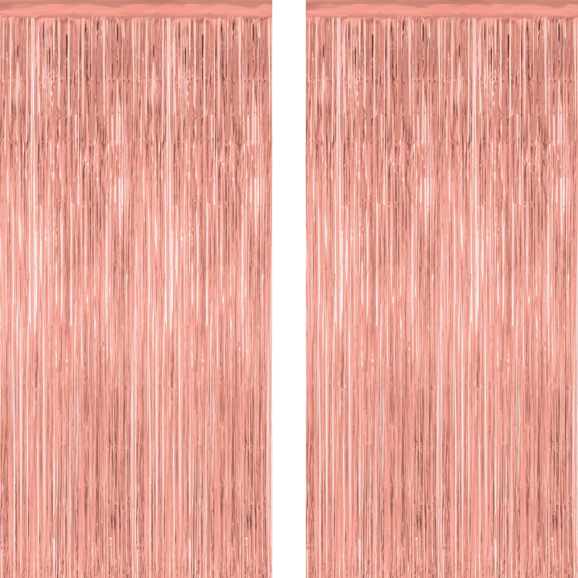 ZATAYE 2 Pack Rose Gold Decorations, 3.28 FT x 7.05 FT Rose Gold Fringe Curtains, Metallic Photo Backdrop Tinsel Backdrop Foil Curtains, Metallic Party Supplies Wedding Decor