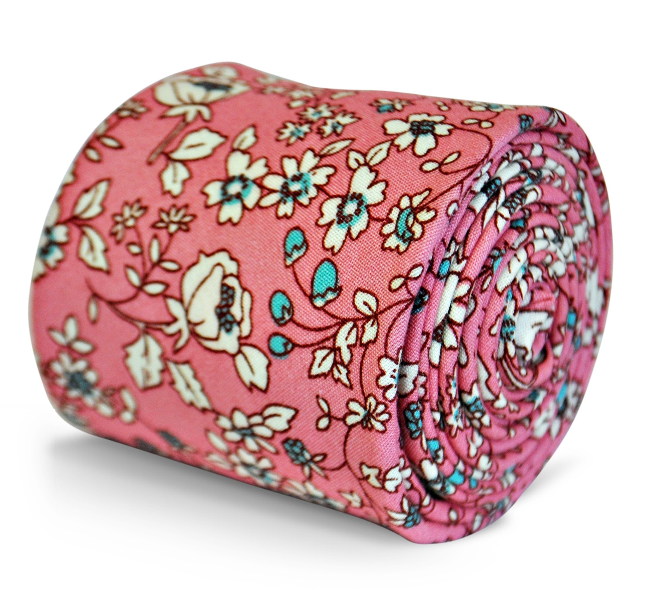 Frederick Thomas Men's Pink ’S Handmade Floral Cotton Tie, 147Cm Length Necktie Ideal For Formal, Wedding, Office Wear And Dinner Event, Slim 6.5Cm Width