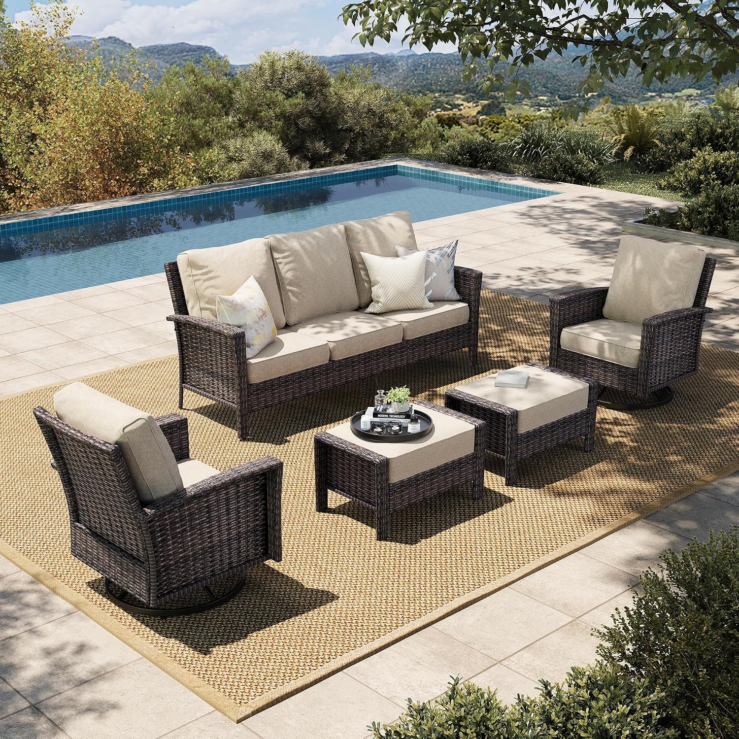 HERA'S HOUSE High Back Patio Furniture Set with Swivel Chairs, Outdoor ...