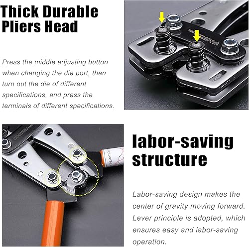 Miniatura 6 de Yangoutool Herramienta de prensado de cable de terminal de batería AWG 10, 2, 4, 6,8,10 para electricista, crimpadora de cables para electricista,