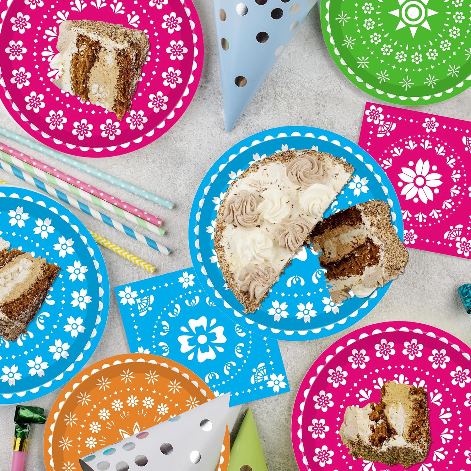 120PCS Mexican Fiesta Plates and Napkins Party Supplies, Cinco De Mayo Party Decorations Tableware Set for Mexico Taco Carnival Colorful Carnival Birthday Pinata Platters Dance Party Serves 20 - Image 5