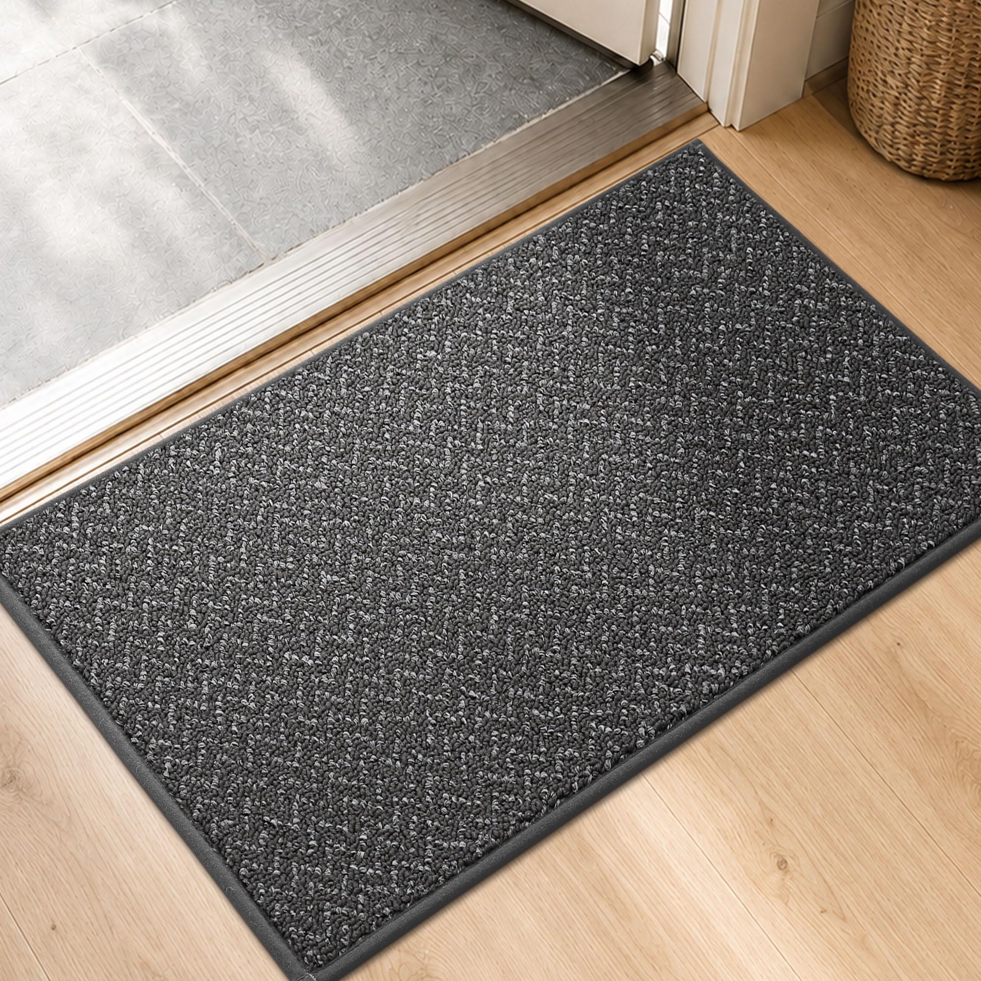 COSY HOMEER Indoor Doormat 43x76 cm, Nonslip TPR Backing Indoor Floor Mat for Inside Door Entrance Entryway, Polypropylene Washable Back Door Mat Area Rugs, Grey โ image 1