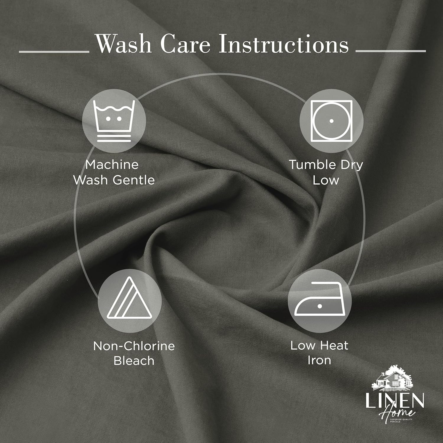 Linen Home Washed Cotton Percale Fitted Sheet King Size, Charcoal, 1 Deep Pocket Fitted Sheet, Soft and Cool Strong Bed Linen, 78"X80"+14"