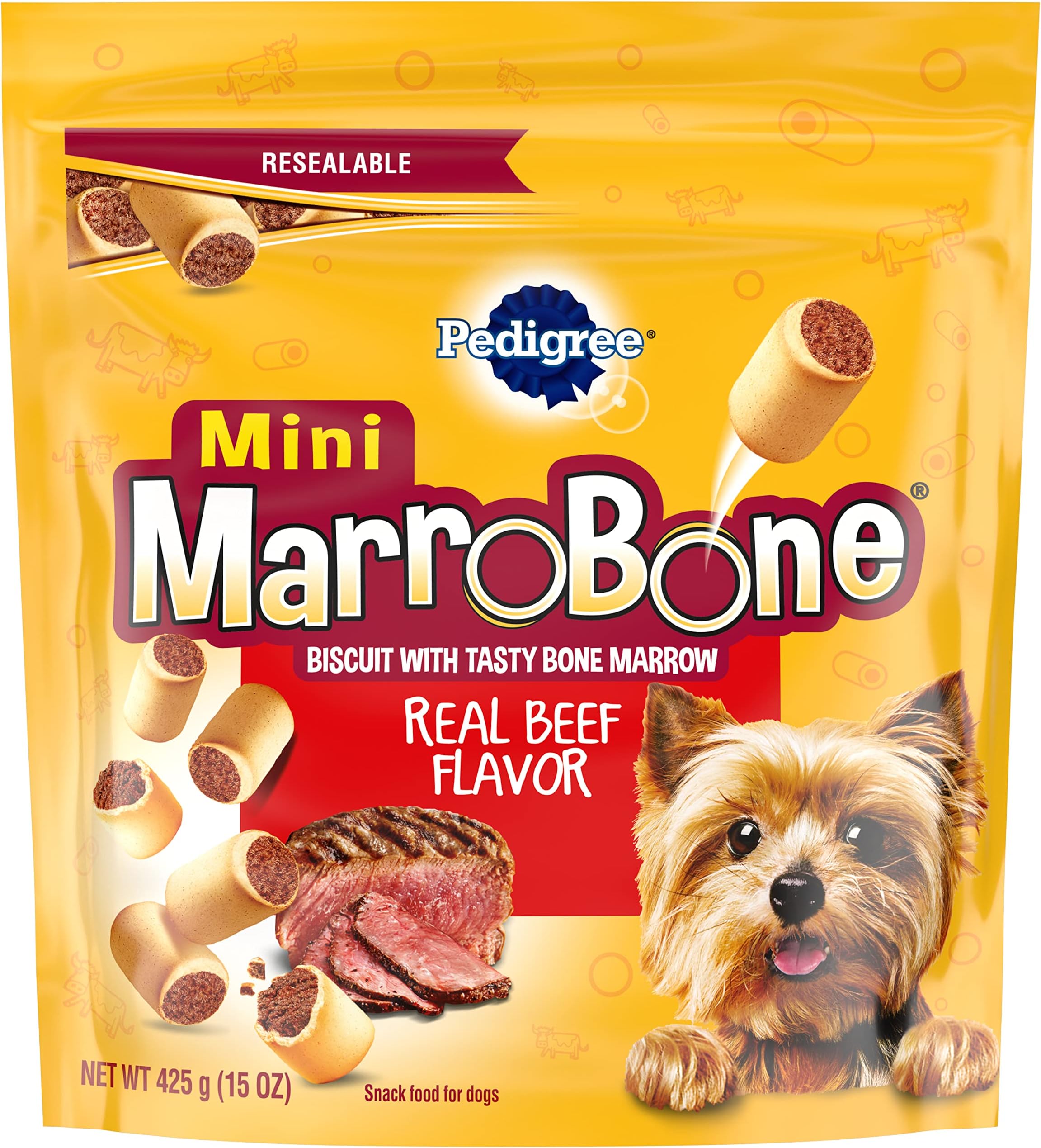 PedigreeMARROBONE Toy/Small Dog Treats Real Beef Flavor Crunchy Dog Biscuit, 15 oz. 8 Pack