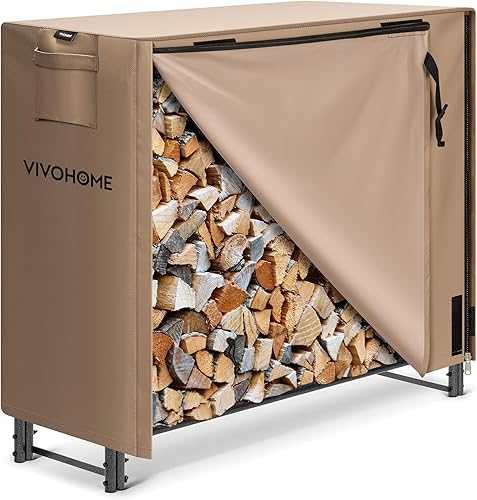 Miniatura 13 de VIVOHOME - Juego de estante y cubierta para leña resistente para interiores y exteriores de 6 pies, color negro Negro