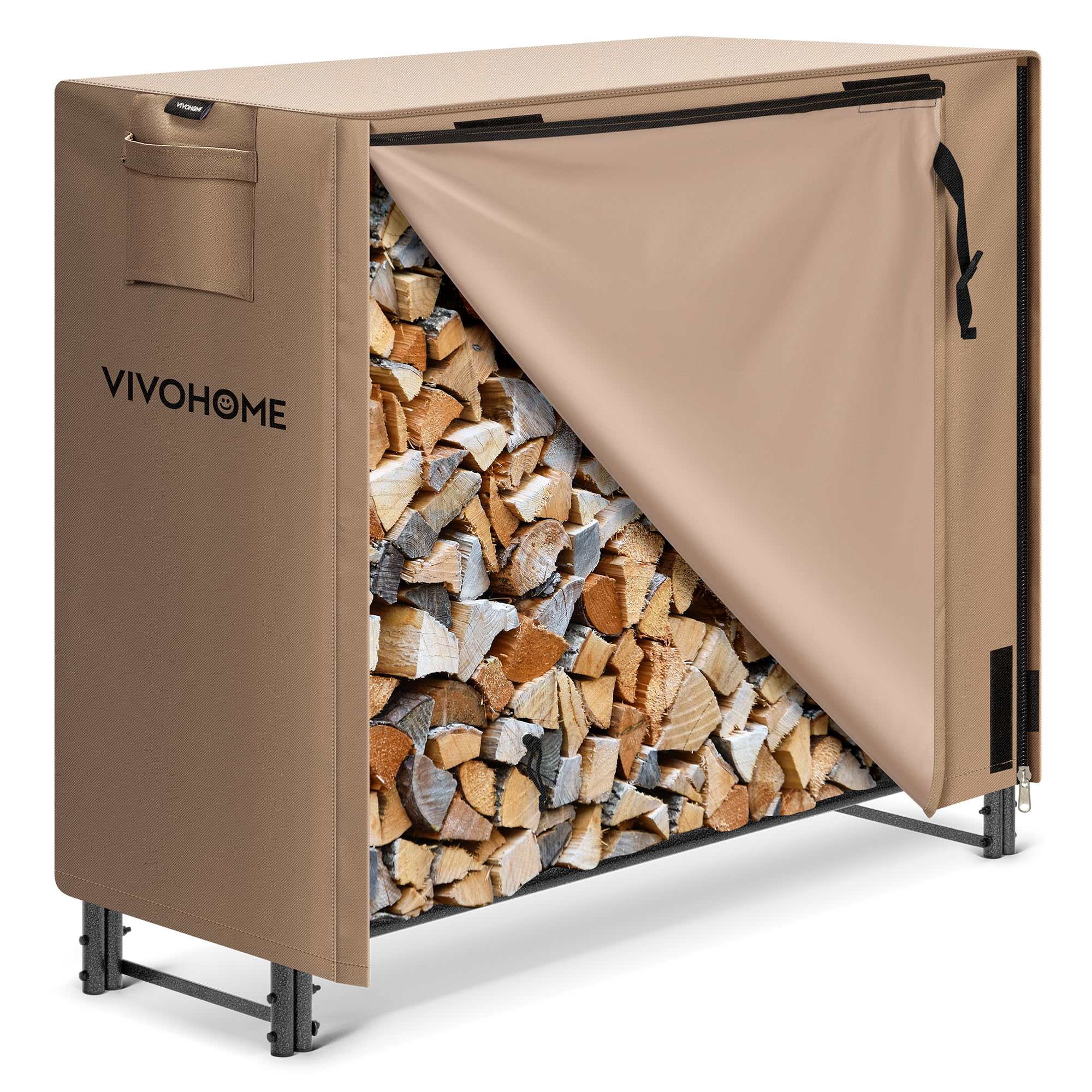 VIVOHOME 4 ft Heavy Duty Firewood Rack Outdoor with Cover, Brown