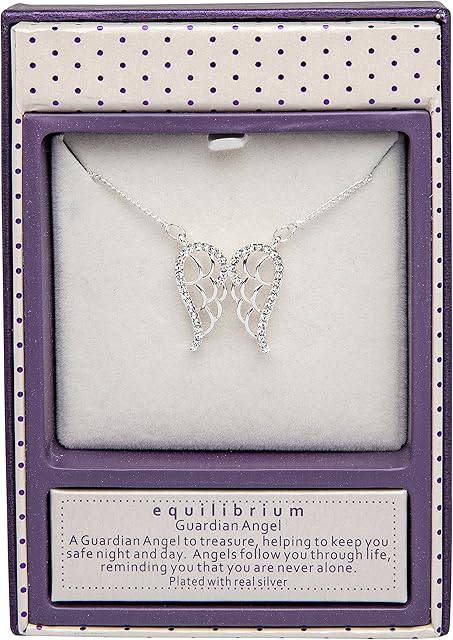 equilibrium Silver Plated Crystal Set Guardian Angel Wings Necklace