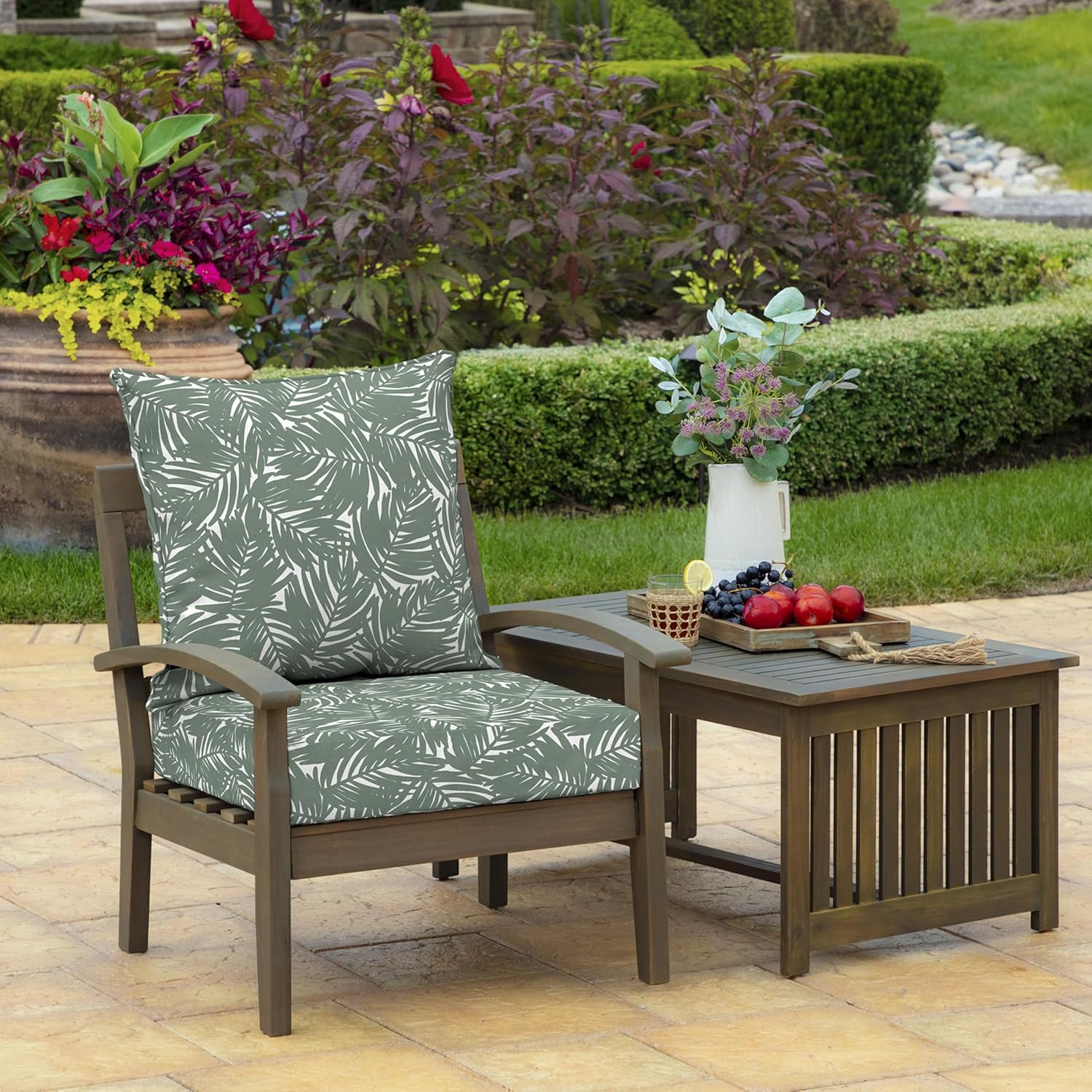 Arden Outdoor Foam Deep Seat Cushion Set, 22 in x 24 in, Weather-Proof, Rain-Proof, Fade Resistant Patio Cushion, Bottom and Back Cushion for Chair, Sofa, and Couch Sage King Palm