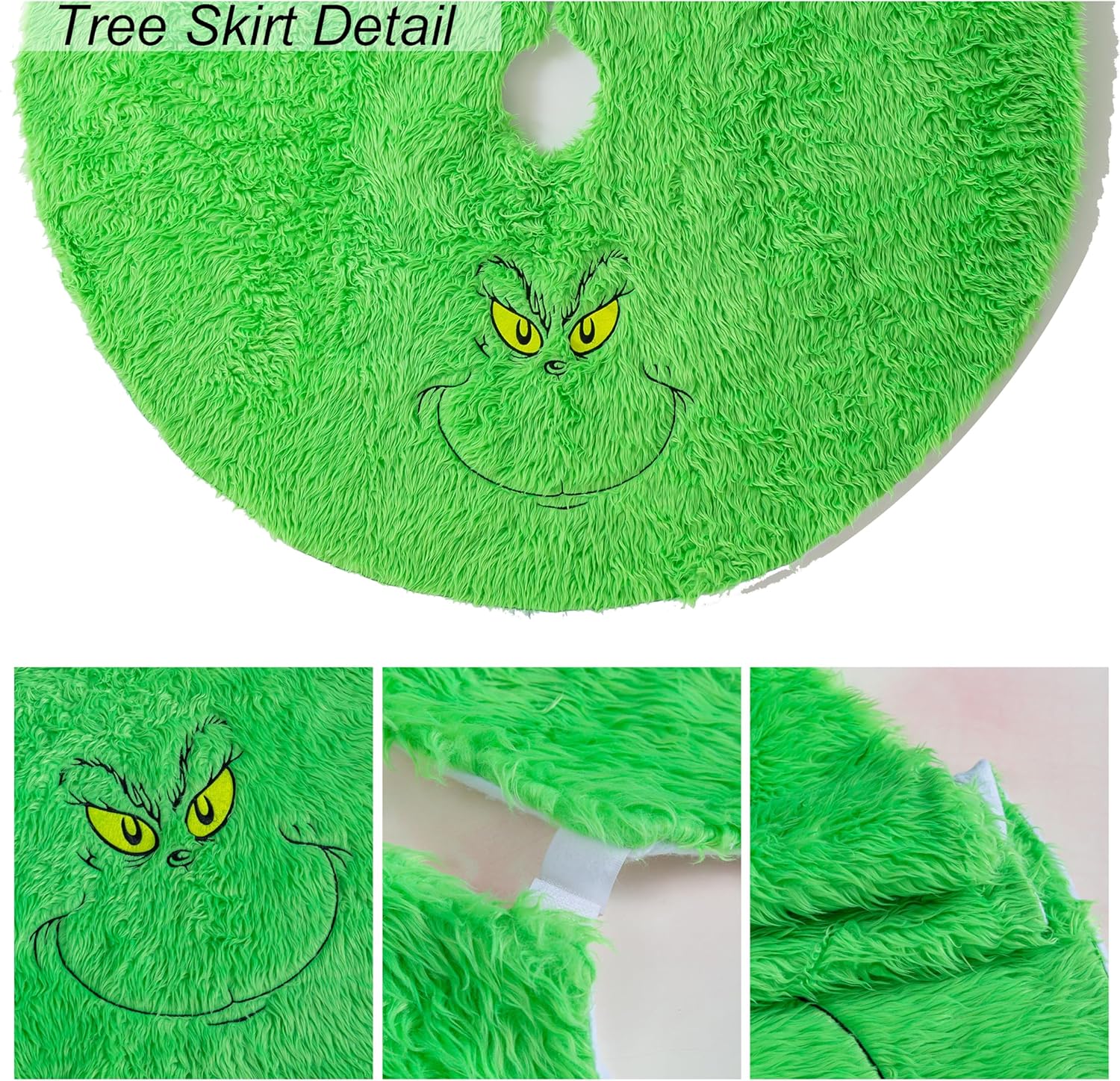 Green Christmas Tree Skirt, 48 Inch Xmas Tree Skirt, Faux Fur Plush Velvet Fluffy Chritmas Tree Decor for Merry Christmas Halloween Holiday Party Christmas Tree Indoor Outdoor Decor