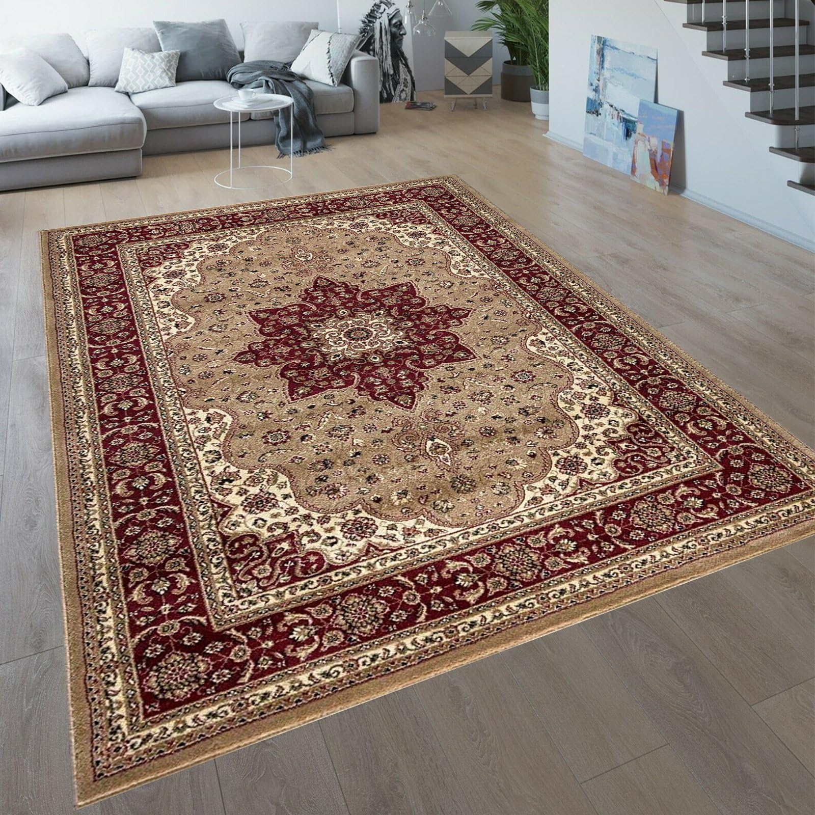 renoazul® Thick Beige Rugs For Living Room 160x230 cm - Washable Vintage Living Room Rugs Large - Rome Turkish Carpets For Bedrooms — image 1