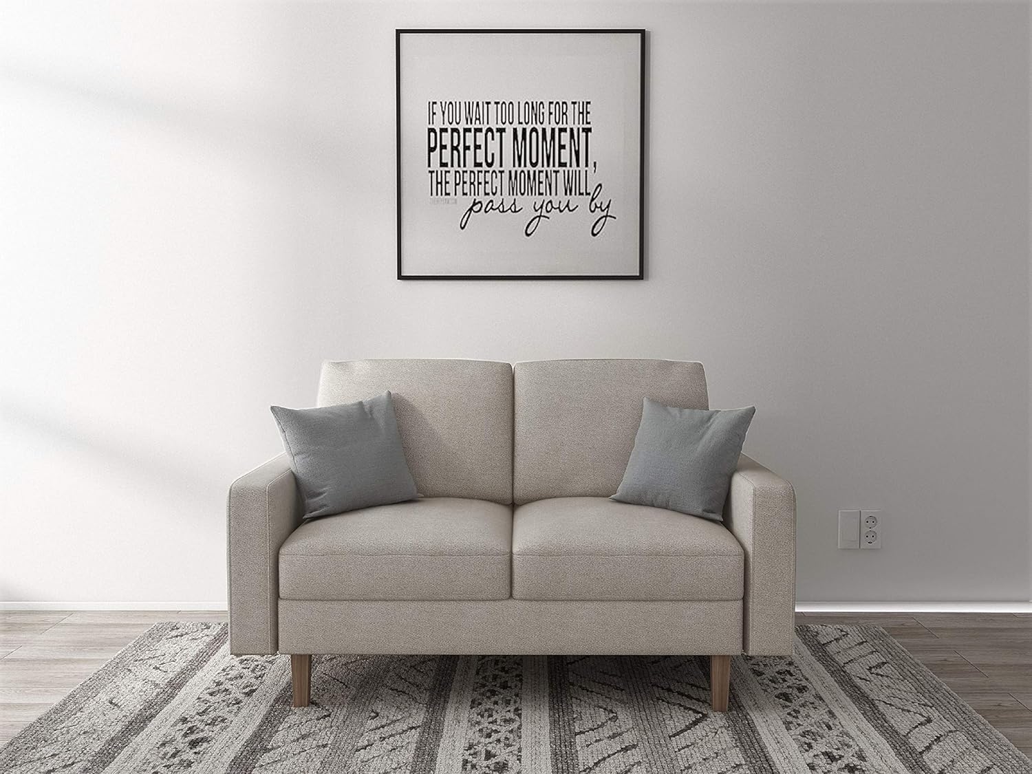 Squared Mid Century Fabric Upholstered Living Room Loveseat, 52", Dark Grey