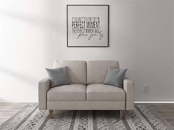 Container Furniture Direct Squared Mid Century Fabric Upholstered Living Room Loveseat, 52", Beige