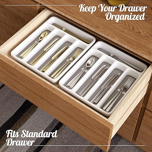 Miniatura 3 de Organizador de cajones de utensilios de 5 ranuras para cubiertos y cubiertos  Soporte grande de plástico para utensilios con diseño antideslizante,