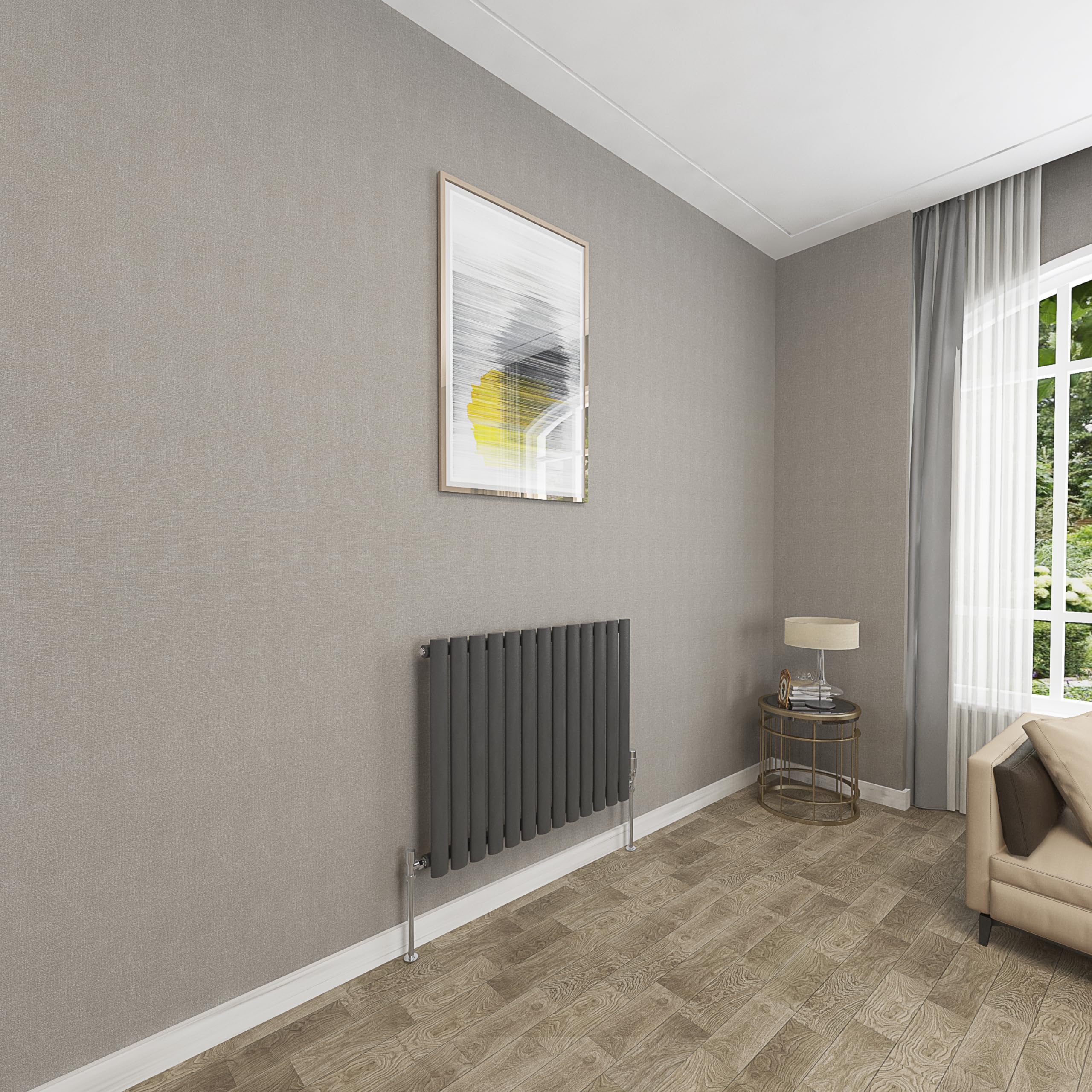Sky bathroom | 600x767mm - Modern Anthracite Horizontal Single Panel Oval Column Radiator Central Heating Designer Radiator