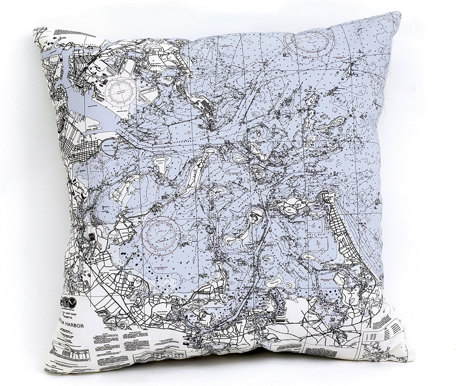 Boston Harbor Indoor/Outdoor Nautical Chart Throw Pillow