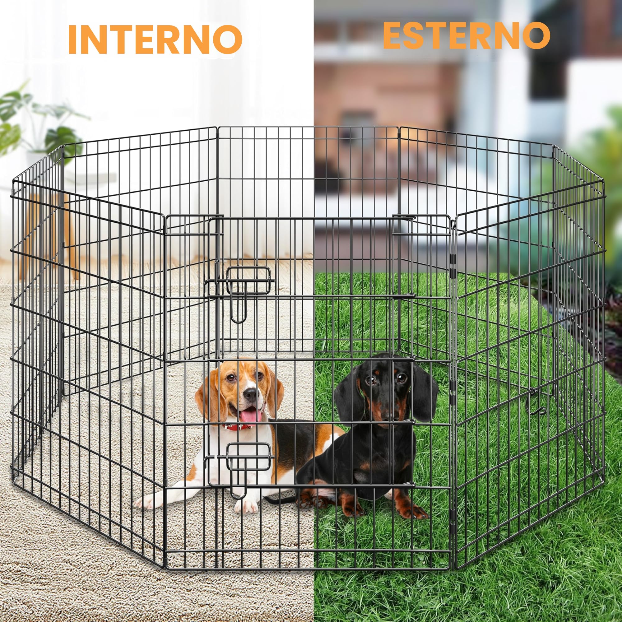 Yaheetech Recinto per Cani 8 pz 61 x 76 cm Conigli Cuccioli Animali Domestici da Interno Esterno Giardino in Ferro Recinzione