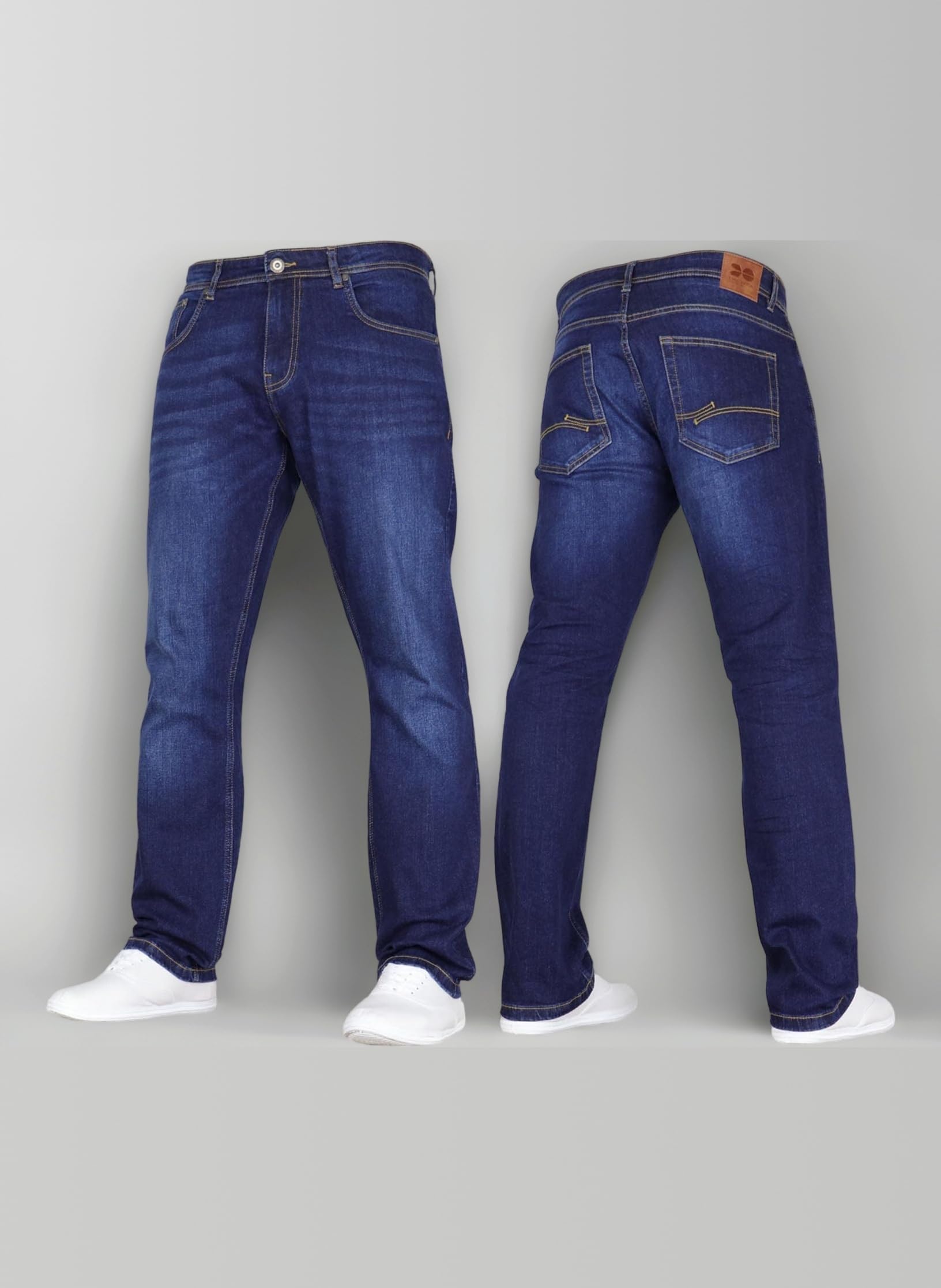 Mens Stretch Straight Leg Classic Regular Fit Basic Denim Jeans, 5 Pocket, Zipper, Solid, 30, 32 or 34 inches