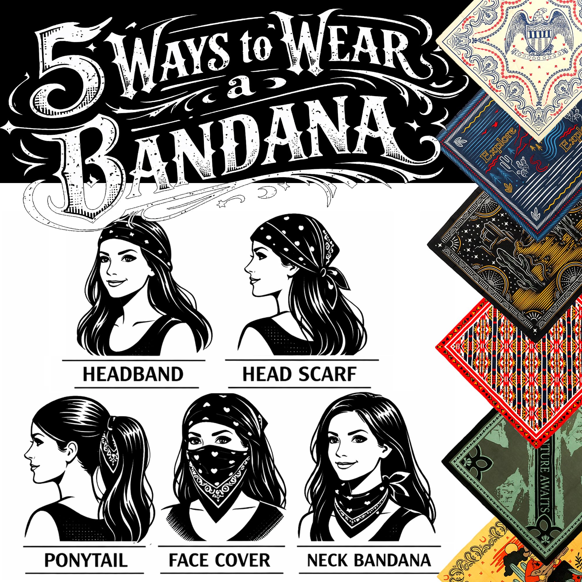 Bioworld Bandana-Set, leicht, mehrfarbig, 55,9 x 55,9 cm, 6er-Pack, 12 Stück und 48 Stück