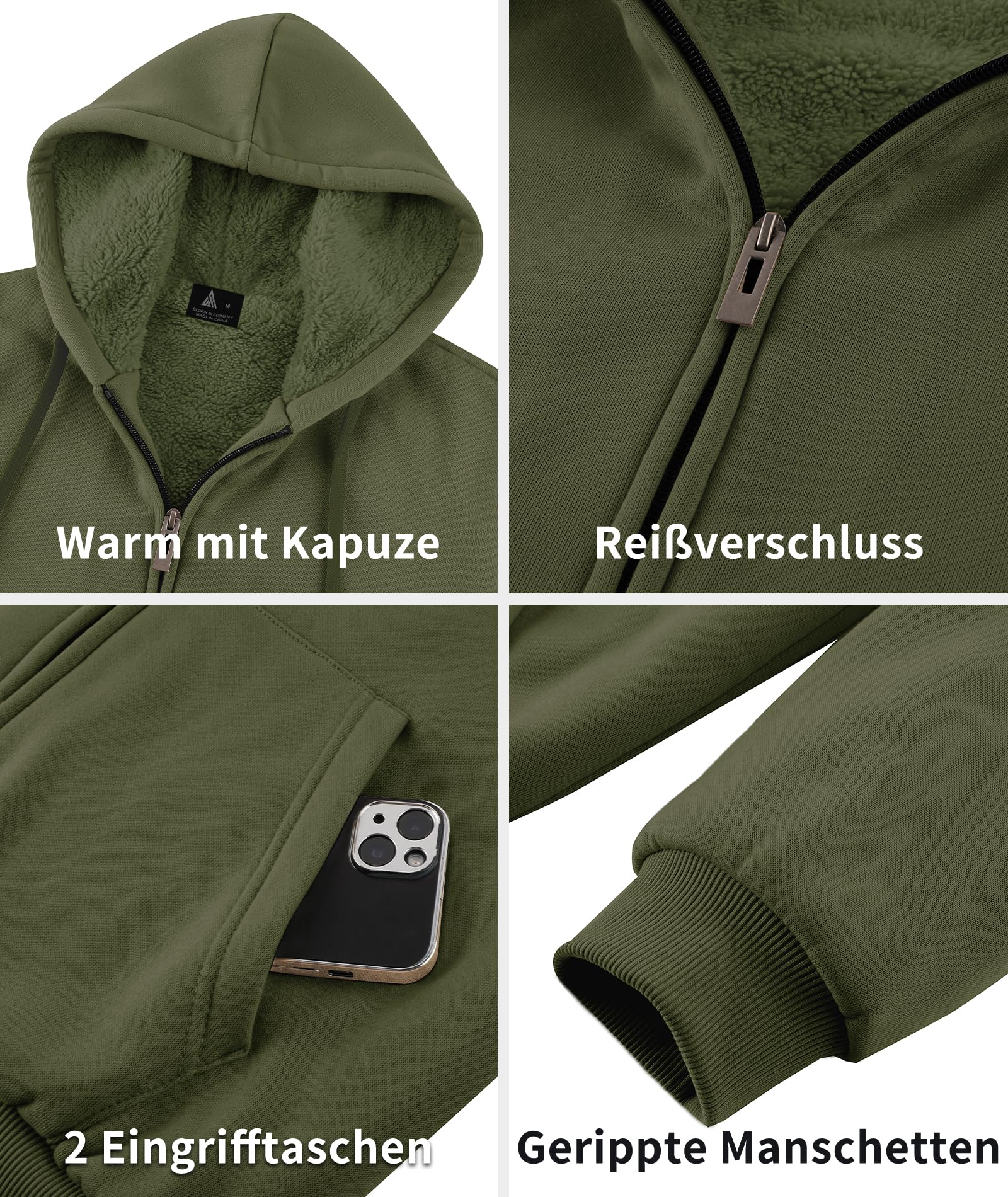 SwissWell Felpa Uomo con Cappuccio Giacca Uomo in Pile Caldo Felpa Invernale Hoodie con Zip Verde Oliva L