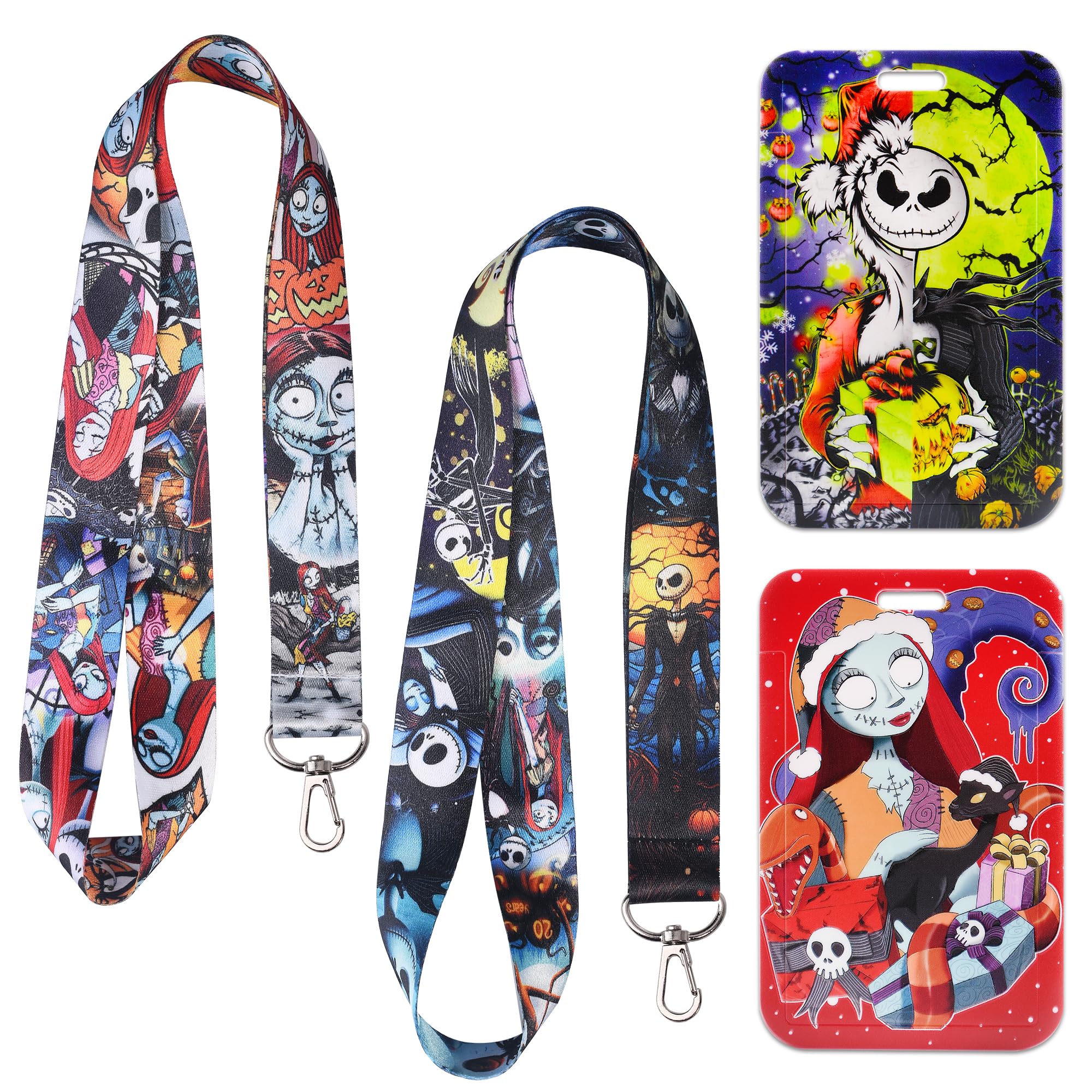 Babymiu Cartoon Skull Christmas Horror Lanyard with ID Holder（2 Pack） for Key String Wallet. Halloween Accessories Decor Gifts Merch Party Supplies