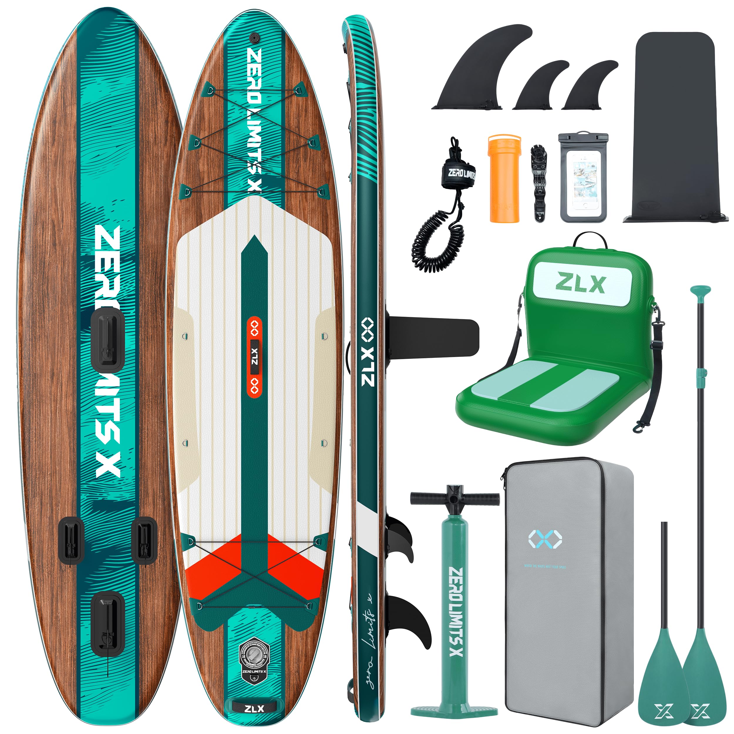 ZLX SUP Board mit Sitz Tragbar Stand up Paddling Board 320cm Stabil Aufblasbares Paddle Board für Erwachsene Familien Anfängerfreundlich, Anti-Rutsch Deck
