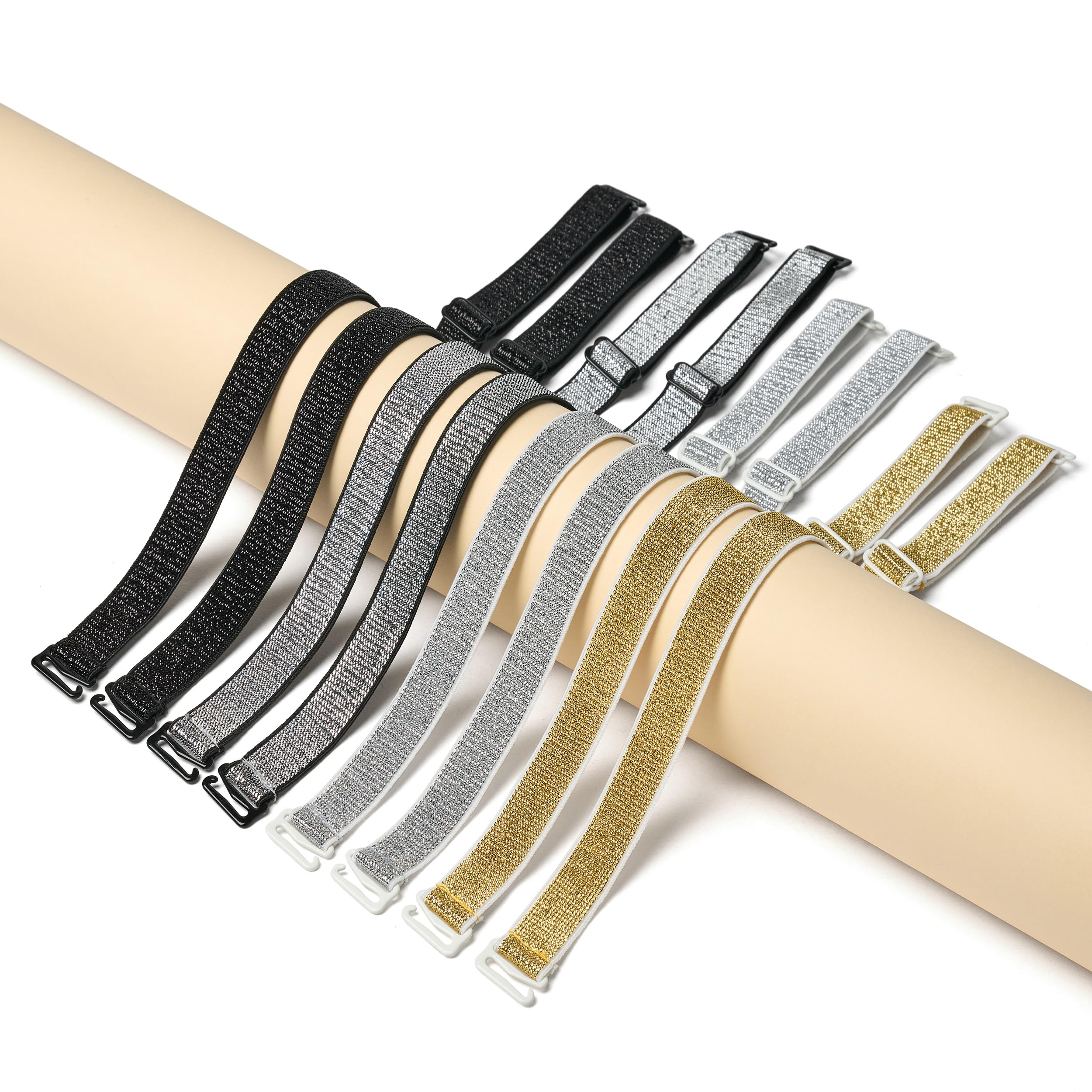 Women's Bra Straps Glitter Elastic Adjustable Underwear Removable Sparkling Strap Replacement Shoulder, Bra Accessories Lingerie Straps for Strapless Dress 4 Pair-image-36