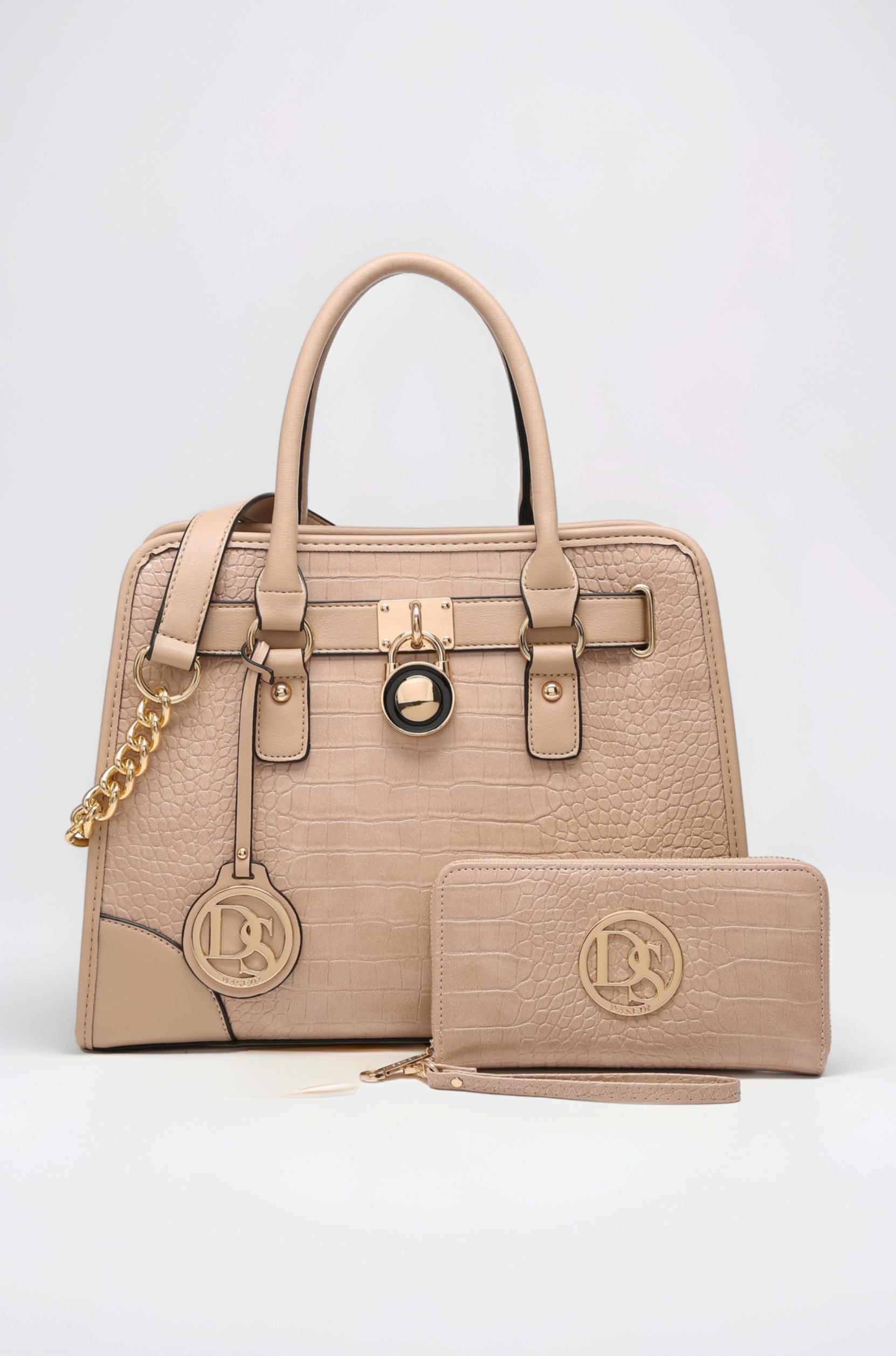 Dasein Women Handbags Top Handle Satchel Purse Shoulder Bag Hobo Bag Work Bag Set 2pcs, 05 Croco Beige, Medium