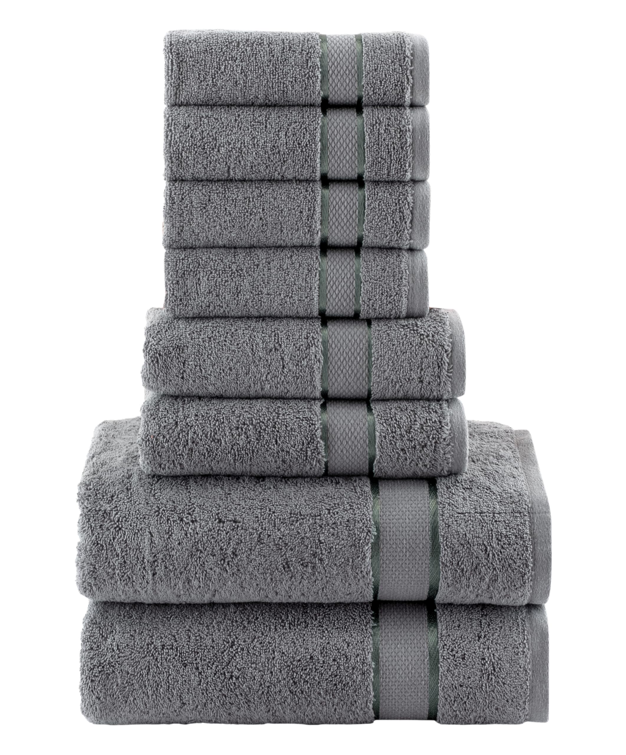 Elegant Comfort Premium Cotton 8-Piece Towel Set, Includes 4 Washcloths, 2 Hand Towels and 2 Bath Towels, 100% Turkish Cotton - Highly Absorbent and Super Soft Towels for Bathroom, Grey