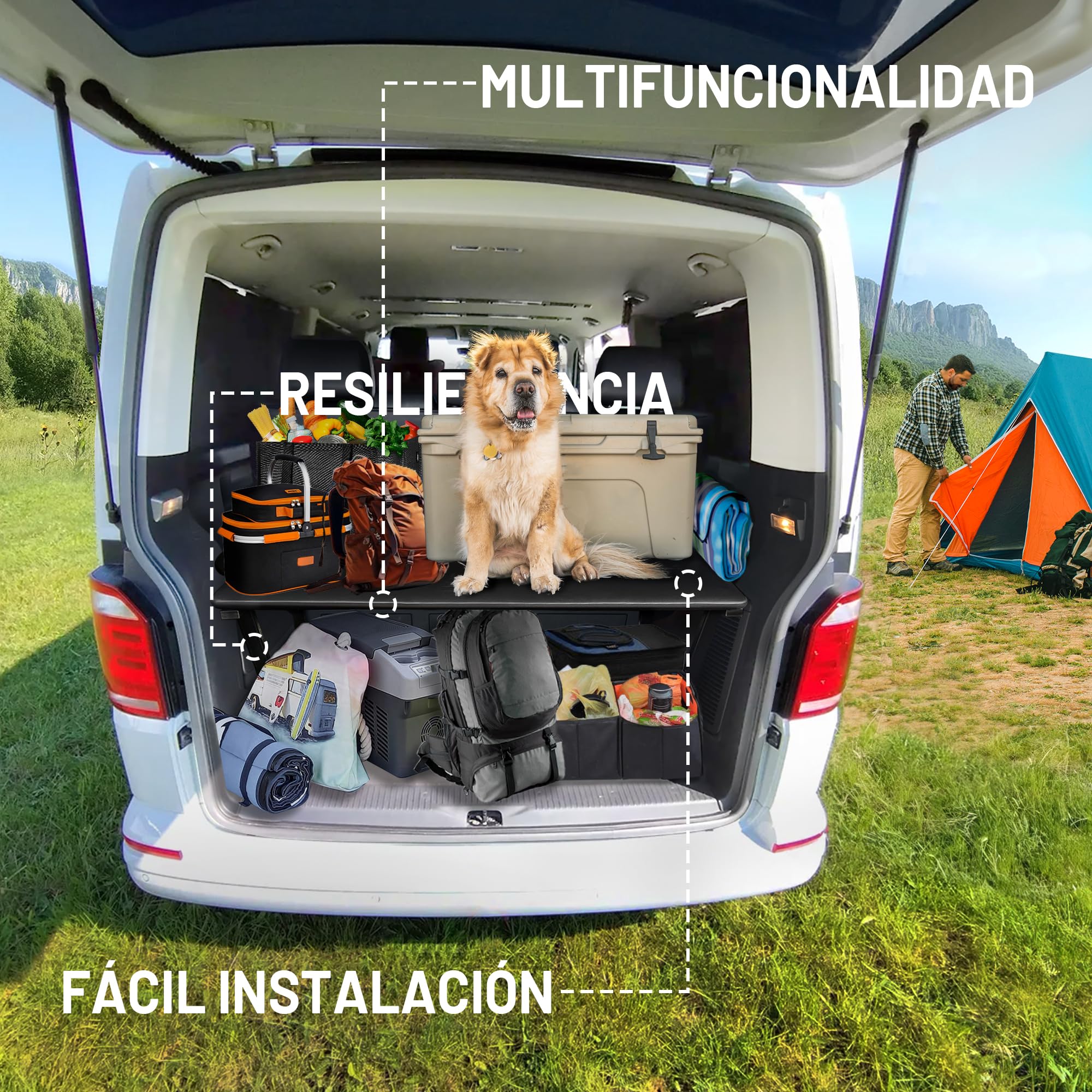 CHROMEMASTER - Compatible con VW T5 2003-2015 Multivan - Cama Plegable para Coche, Extensión de la Cama Multiflexboard para Caravana, Cama de Camping, Estantería, Mesa - Accesorio para la Caravana