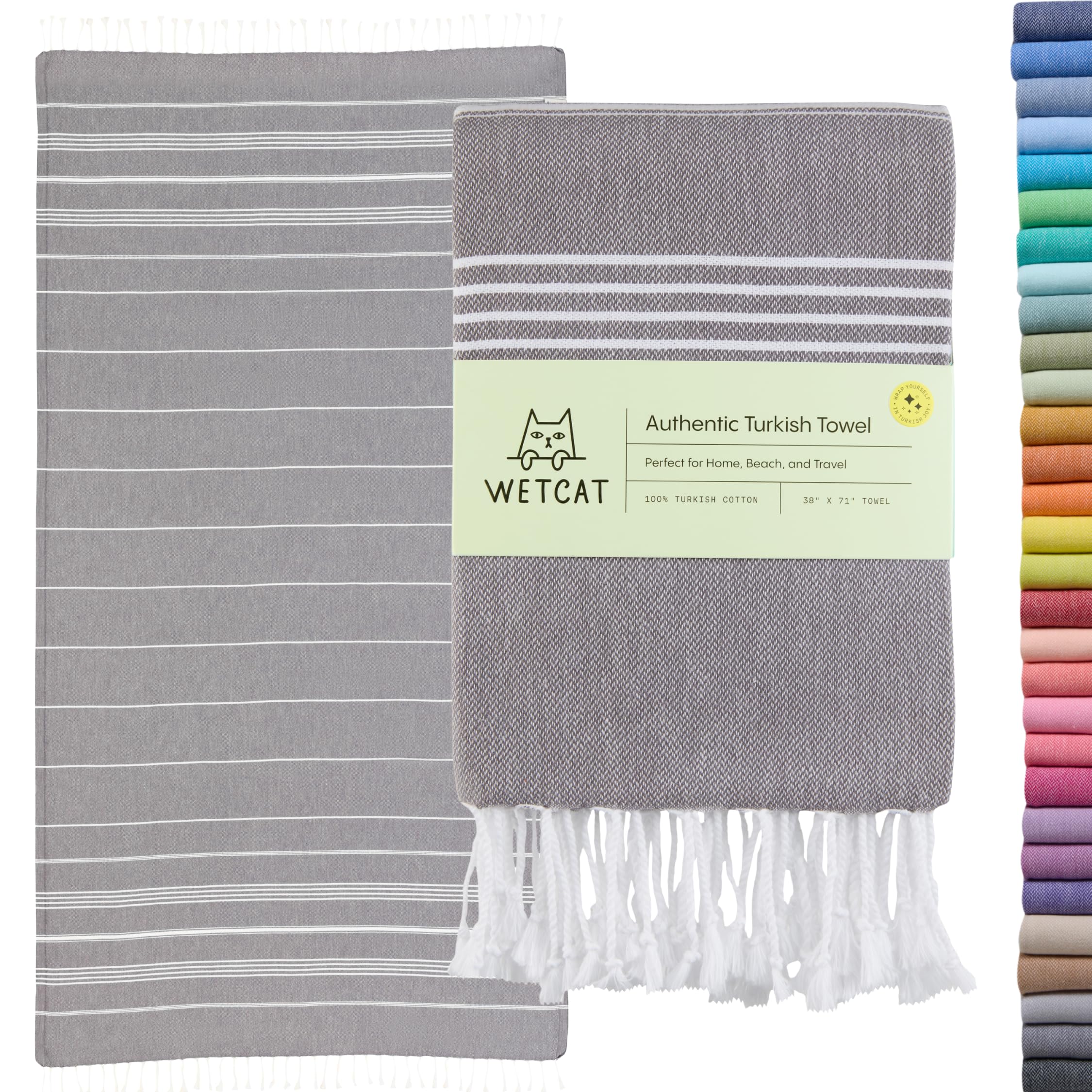 WETCAT Turkish Bath Towels Extra Large 38x71 100% Cotton Quick Dry Beach Towel Oversized Sand Free Light Travel Towel for Adults Beach Accessories Gifts - Dark Gray — image 1