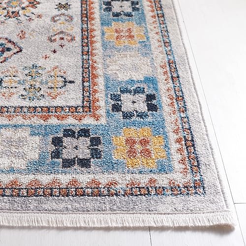 Miniatura 4 de Safavieh Bayside Collection - Alfombra de área de 5.3 x 7.6 pies, color gris y azul, diseño tradicional oriental, no desprende pelusa y de fácil