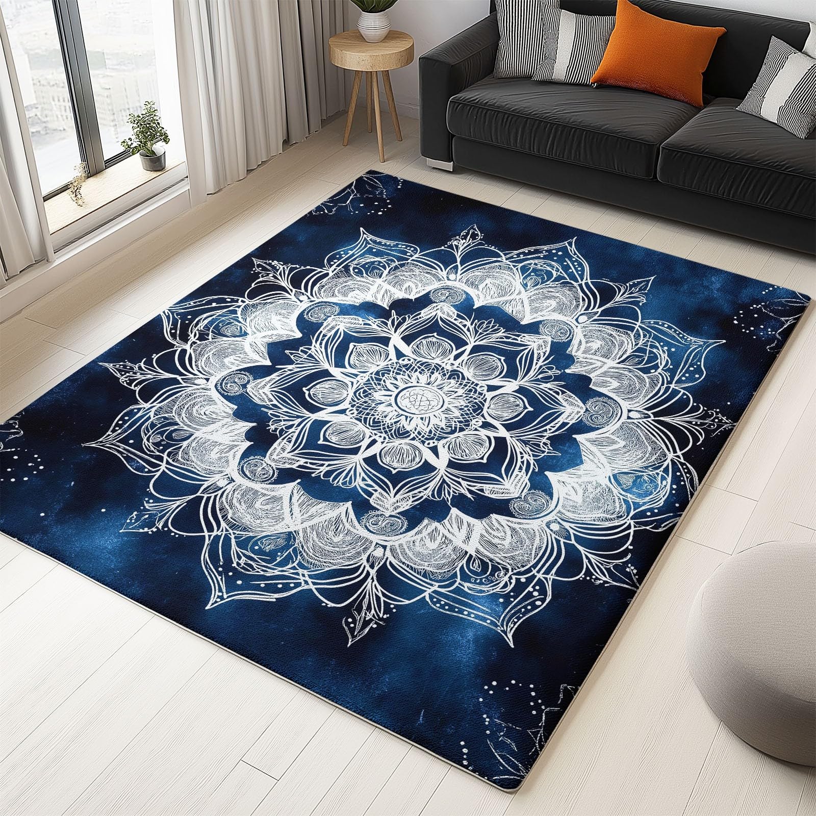 Genérico Alfombra Salon Mandala Blanco 120x180cm Antideslizante Alfombras Lavables Alfombra Habitacion Dormitorio Comedor Modernas Tapete Quarto Pelo Corto