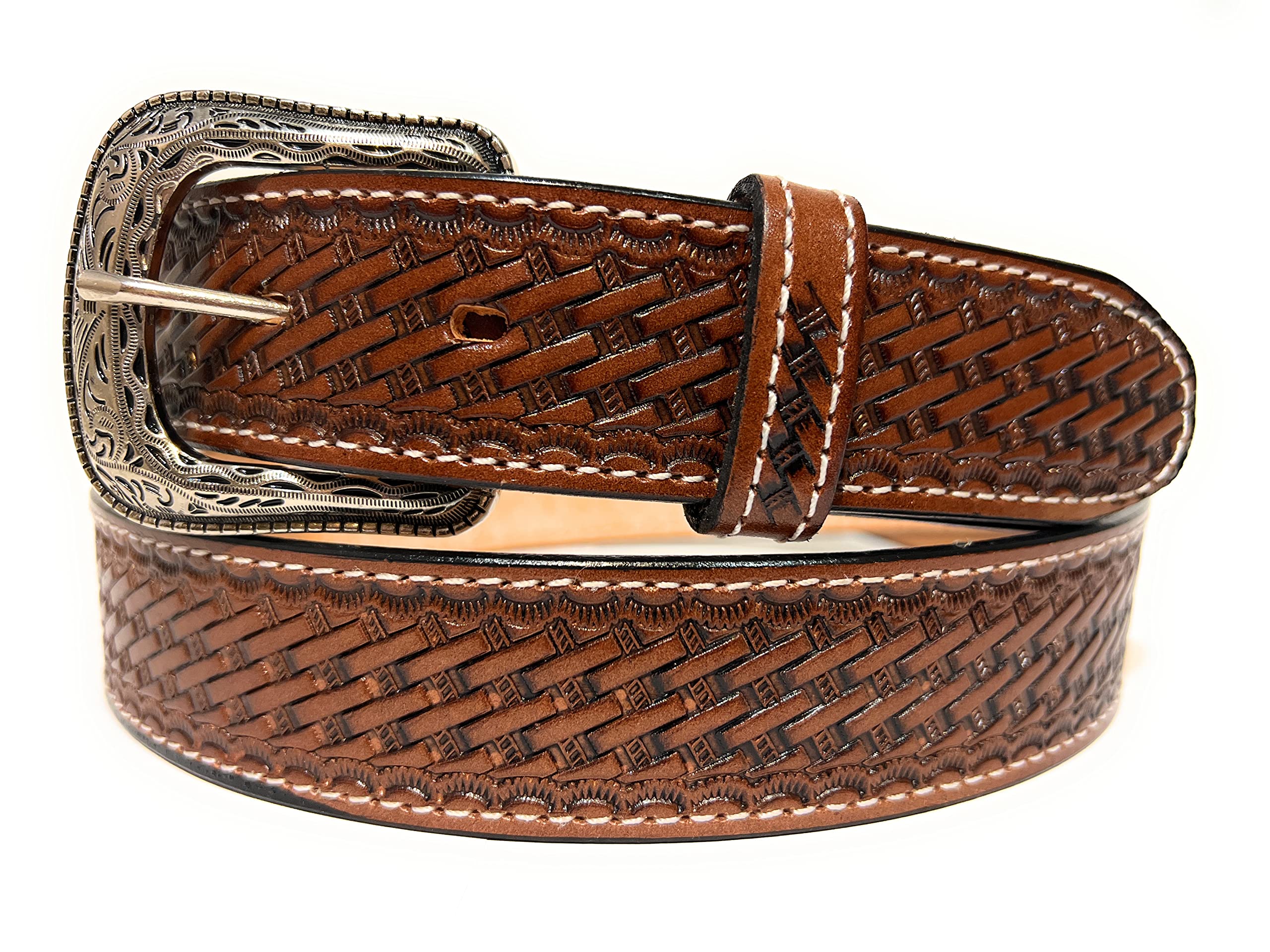 GenericMen's Heavy Duty Genuine Leather Basket Weave Western Casual or Work Belt