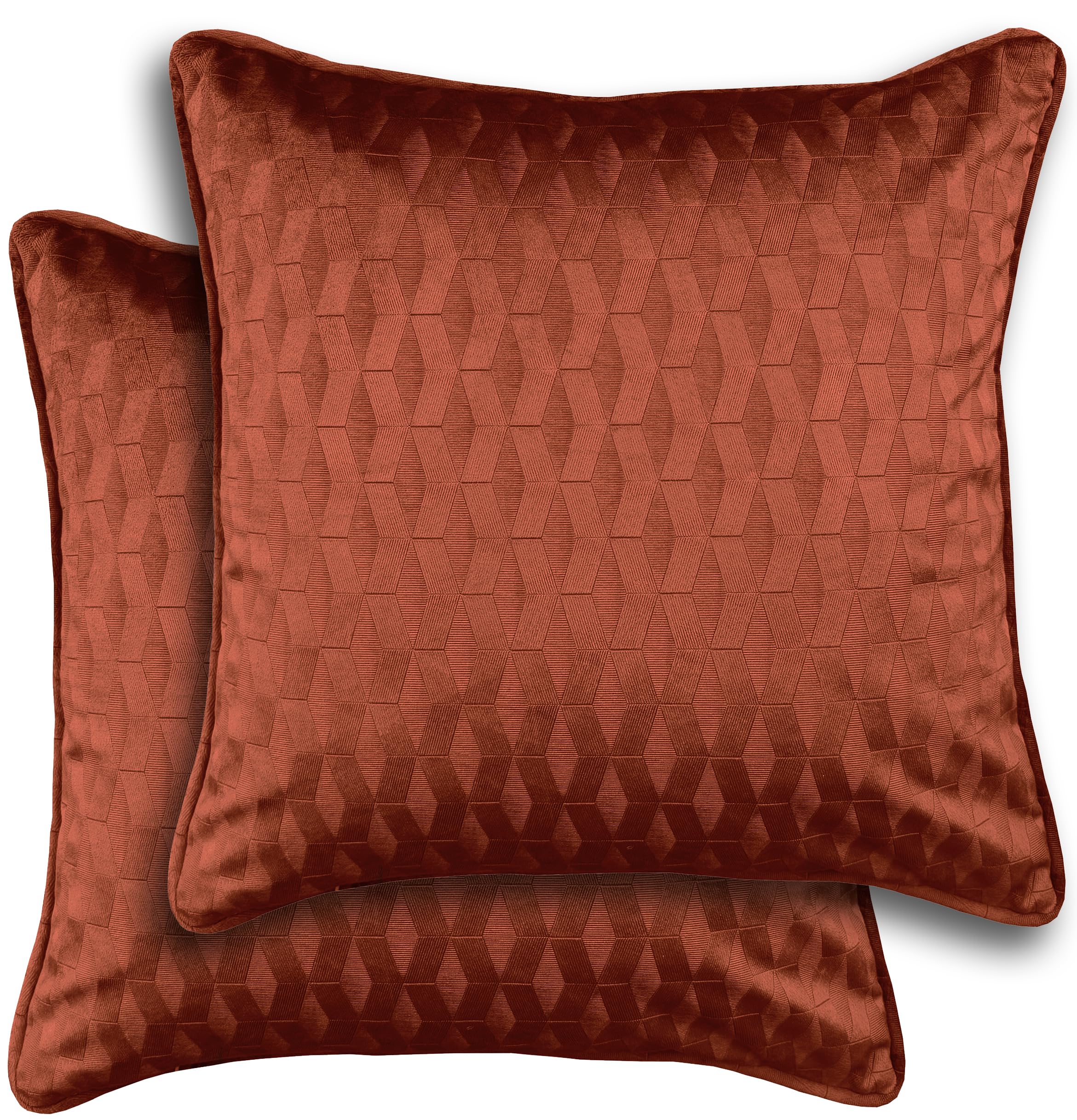 Enhanced Living Orange Pair Of Tokyo Cushion Covers 43X43cm – Embossed Geometric Design With Piped Edge – Double-Sided, Zip Opening – Covers Only, No Inserts