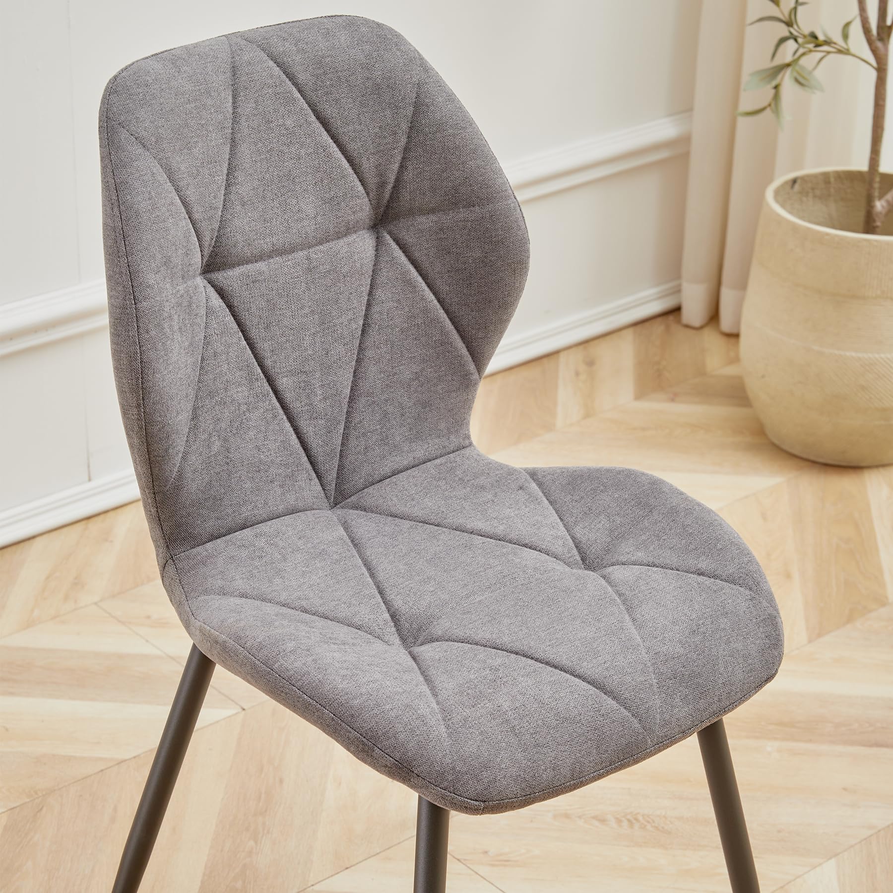 Juego de Mesa de Comedor Redonda de 100 cm con 4 Sillas de Tela de Lino, Conjunto Mesa y Sillas de Comedor para Comedor, Cocina y Salón (Madera Oscura+LX-Gris)