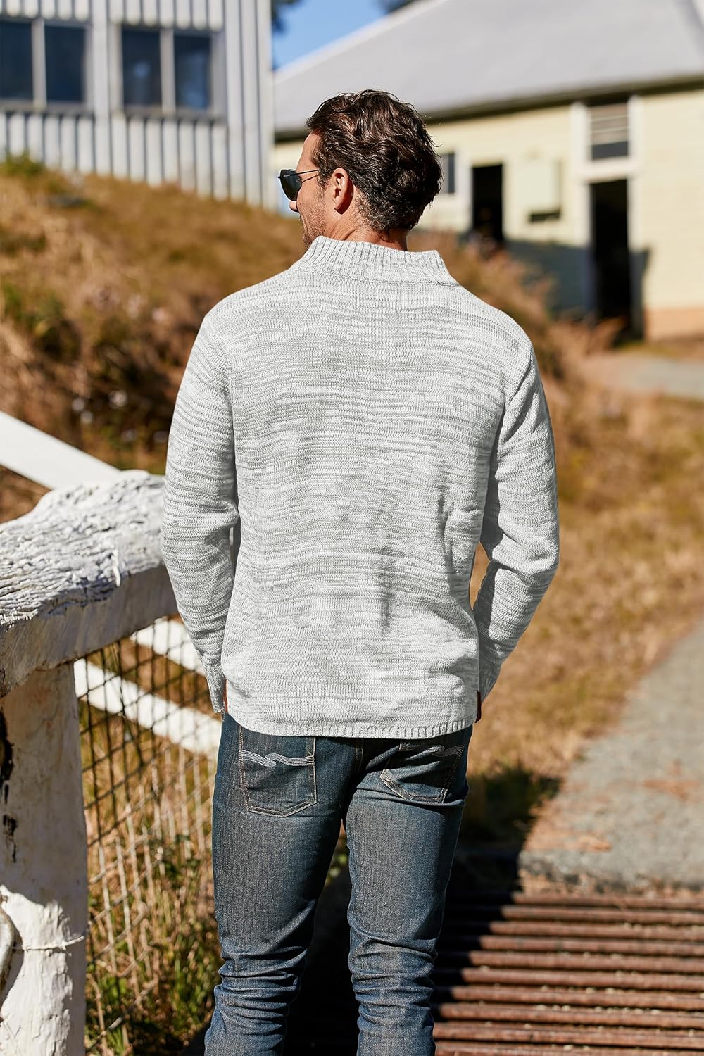 Aoysky Men's Stand Collar Sweater Thermal Button Pullover Sweater Tops Henley Knit Sweaters - Image 5