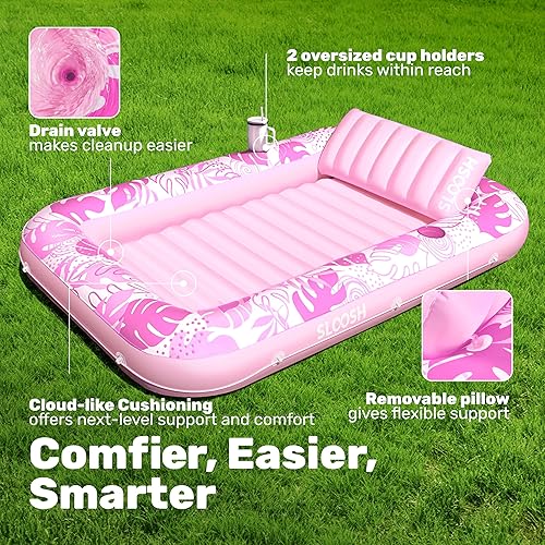 Miniatura 4 de SLOOSH Flotador Inflable para Piscina de Bronceado, 85" x 57" Flotadores de Piscina Extra Grandes para Adultos con Almohada, Balsa Flotante 4 en 1