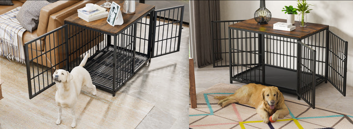 Gabbia Per Cani XXL Con Piano Tavolino - Kennel Antimorso In Metallo E Legno, Vassoio Rimovibile - Foto 6