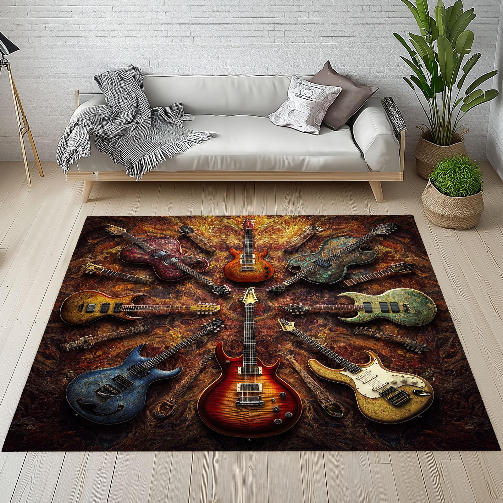 Tapis de salon guitare rétro lavable 120 x 160cm pour chambre enfant