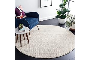 SAFAVIEH Natura Collection Neutral Round Rug: 5' Round, Ivory, Handmade Textured Wool,...