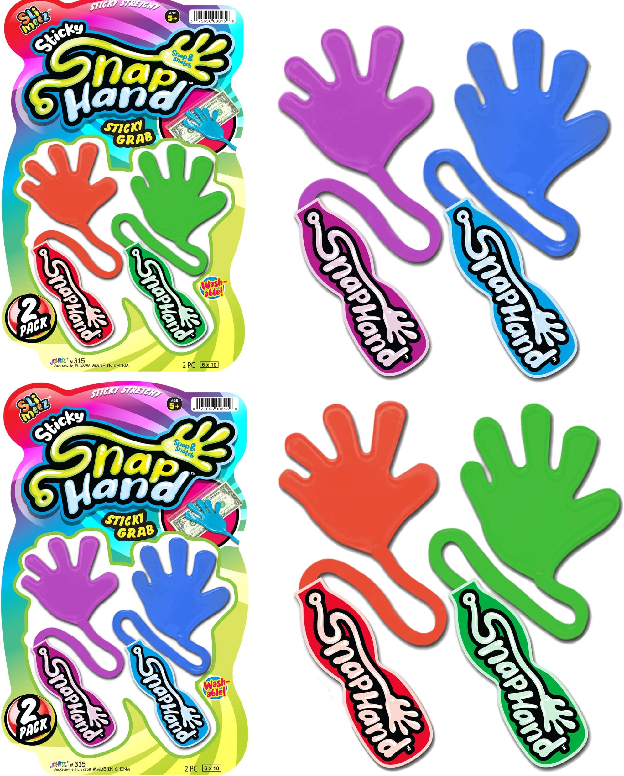 JA-RU Super Stretchy Sticky Hands (2 Pack) Fun Slap Smack & Snap Fidget Toys for Kids. Bulk Classroom Prizes, Party Favors, Easter Goodie Bag Stuffers