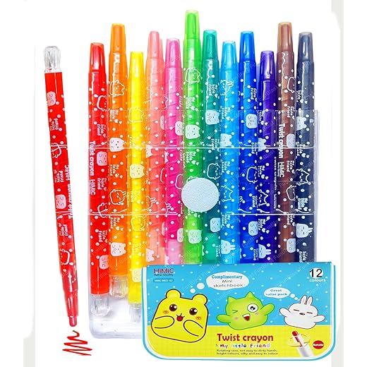 FunBlast Twist Crayons For Kids-12 Pcs Crayon Set With Coloring Book For Kids,Coloring Kit,Crayon For Drawing And Painting For Kid,Art And Craft Kit,Birthday Return Gifts For Kid,Ink Color-Multicolor