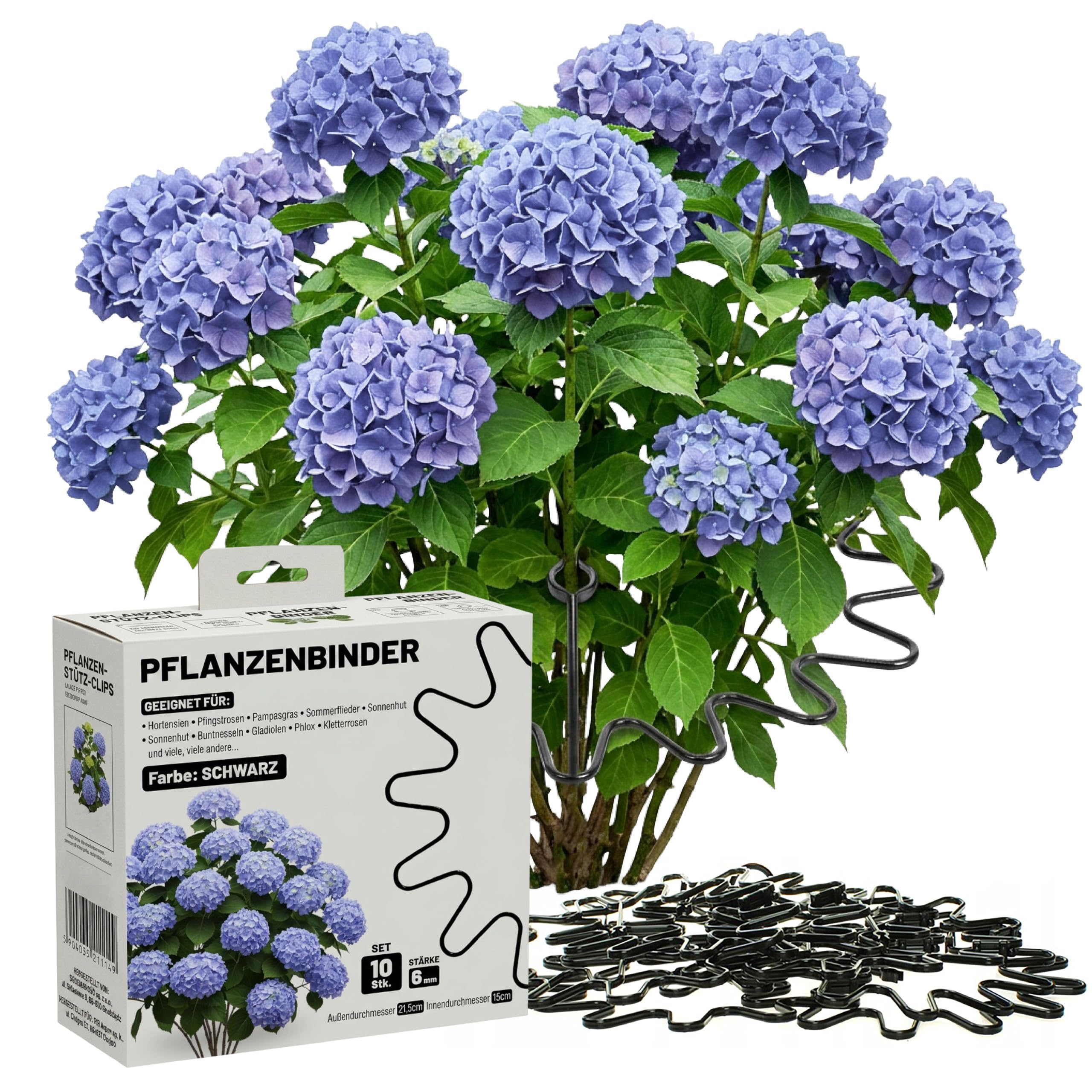 ARPON Staudenhalter rund 10 Stück – Einstellbare Blumenstütze & Pflanzenstütze Ø 21,5 cm – Ideal als Hortensien Stütze, Strauchstütze, Staudenstütze & robuster Blumenhalter im Garten