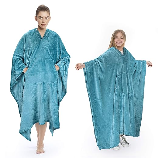 Tirrinia Fleece Wearable Blanket Comfy Poncho Plush Sleevesless Blankets for Adult Women Men Kids Capee Wrap Cover for Full Body, Indoors & Outdoors, Purple