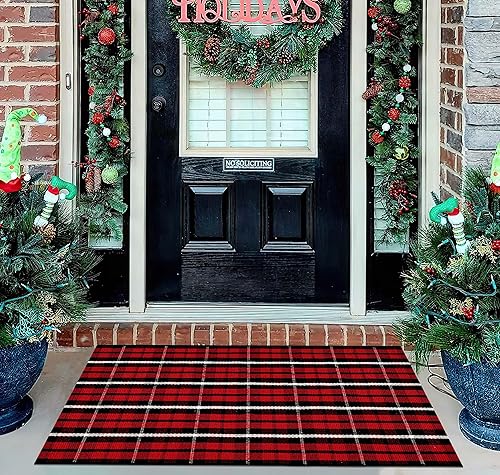 Miniatura 4 de Tapete de Navidad en capas de 24 x 35 pulgadas, alfombra de algodón tejida a mano para porche, entrada y porche delantero