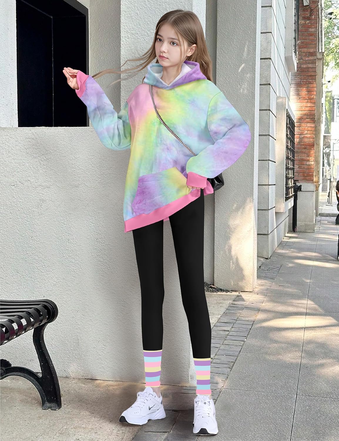 Qaoerde Girls Clothes Long Sleeve Tie Dye Hoodie Sweatshirt Tops and Leggings Sweatpants 2 Piece Fall Winter Outfits 6-12Y - Image 3